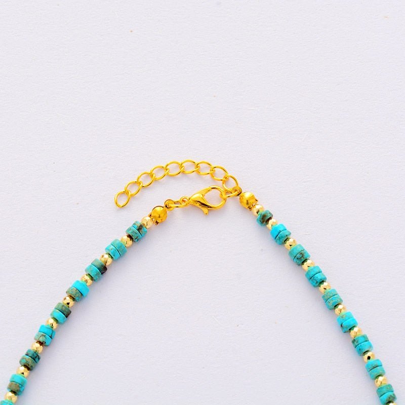 Boho Turquoise and Gold Beaded Choker Necklace - Turquoise Trading Co