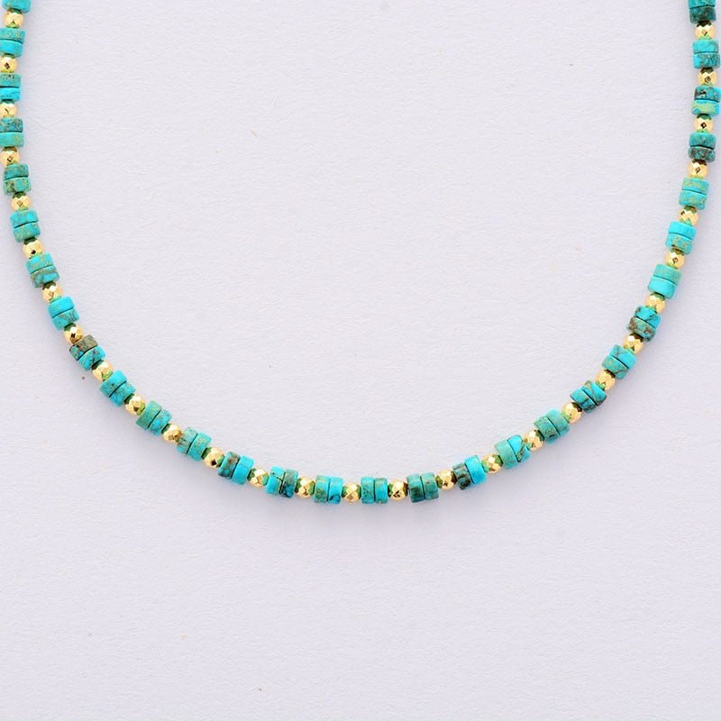 Boho Turquoise and Gold Beaded Choker Necklace - Turquoise Trading Co