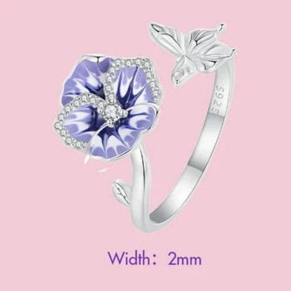 Butterfly 925 Sterling Silver Adjustable Ring with Purple Flower - Turquoise Trading Co