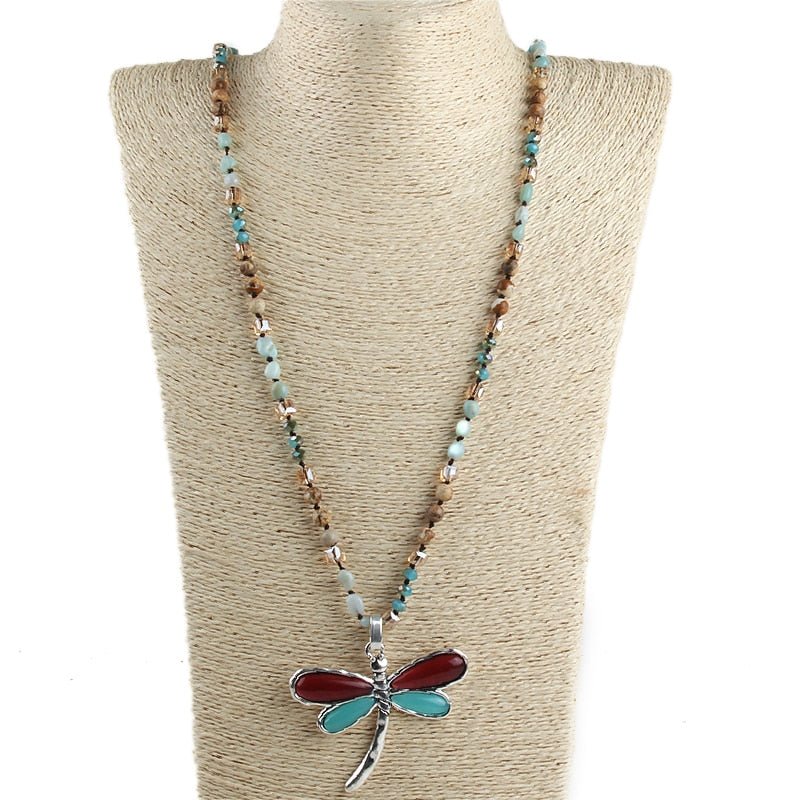 Butterfly Beaded Stone Necklace With Turquoise And Red Agate And 2.5 Inch Mixed Beads - Turquoise Trading Co