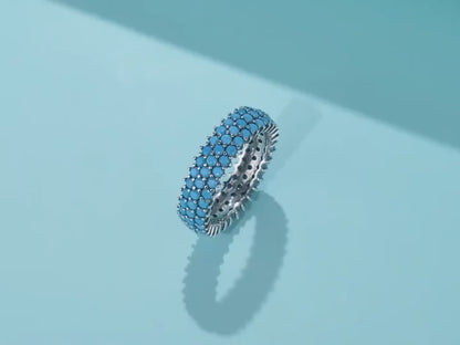 Turquoise Trendy 3 Strand Bead 925 Sterling Silver Ring