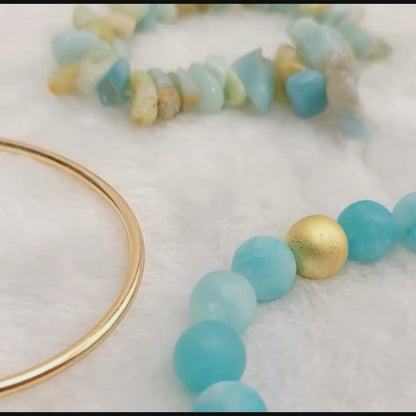 5 Piece Beaded Bracelet Set with Natural Turquoise, Amazonite and Gold Bengal