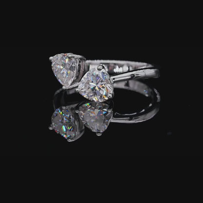 2 Carat D Color Heart Cut Two Stone Moissanite Ring With 925 Sterling Silver