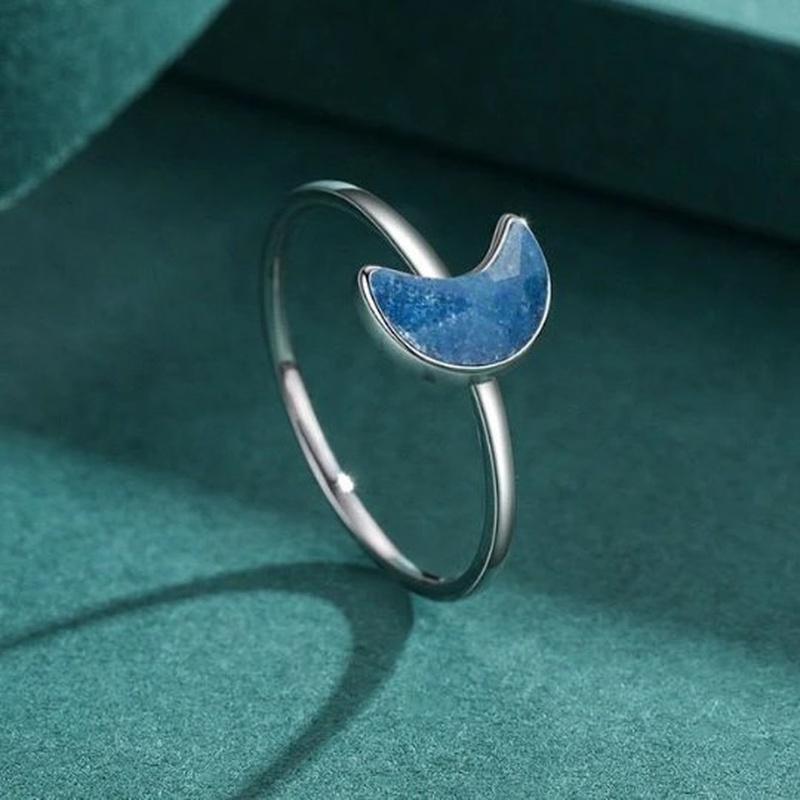 Dainty Blue Crystal Stone Moon Ring With 925 Sterling Silver - Turquoise Trading Co