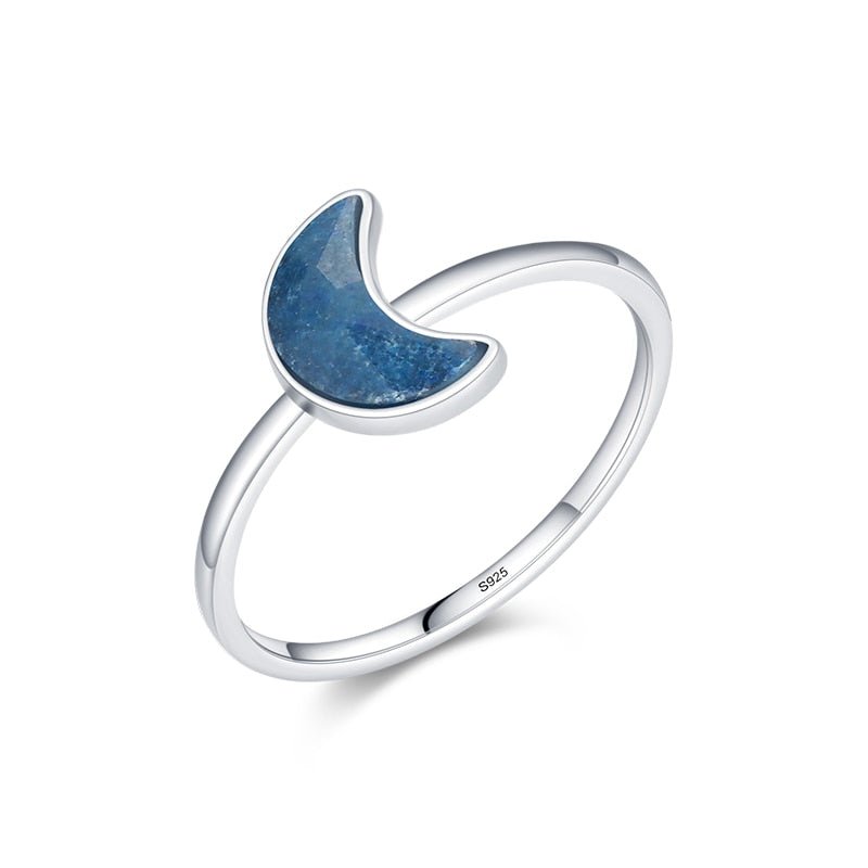 Dainty Blue Crystal Stone Moon Ring With 925 Sterling Silver - Turquoise Trading Co