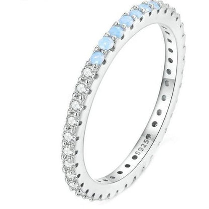 Dainty CZ and Blue Opal Stacking Ring With 925 Sterling Silver - Turquoise Trading Co