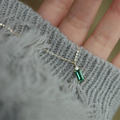Dainty Green Zircon Emerald Necklace with 925 Sterling Silver 14K Gold Plating - Turquoise Trading Co