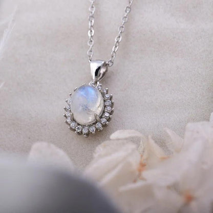 Dainty Moonstone Sun Silver Pendant Necklace - Turquoise Trading Co