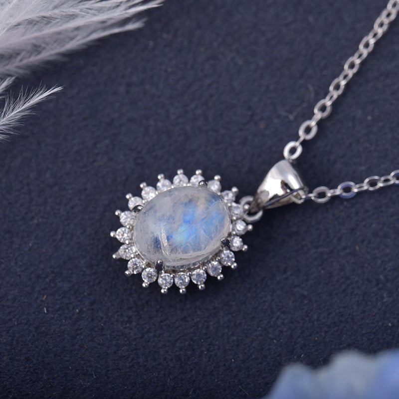 Dainty Moonstone Sun Silver Pendant Necklace - Turquoise Trading Co