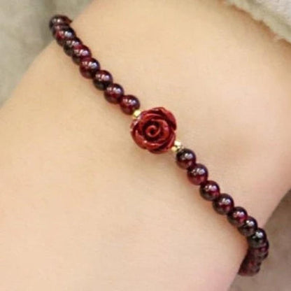 Dainty Red Cinnabar Beaded Bracelet With Rose - Turquoise Trading Co