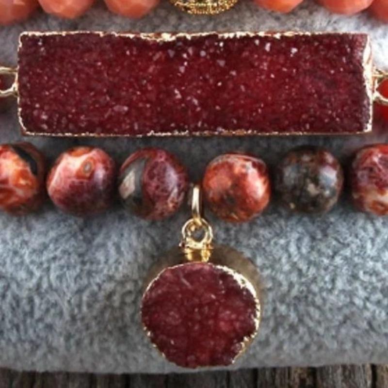 Druzy Stone 5 Piece Red Beaded Bracelet Set - Turquoise Trading Co