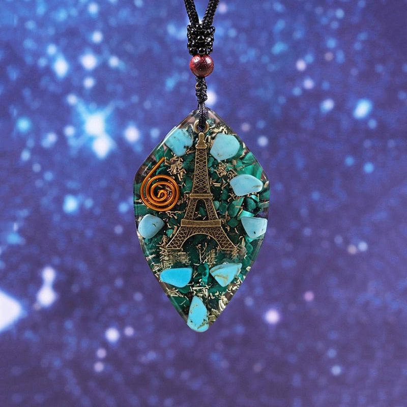 Eiffel Tower Necklace With Natural Malachite & Turquoise Stones - Turquoise Trading Co