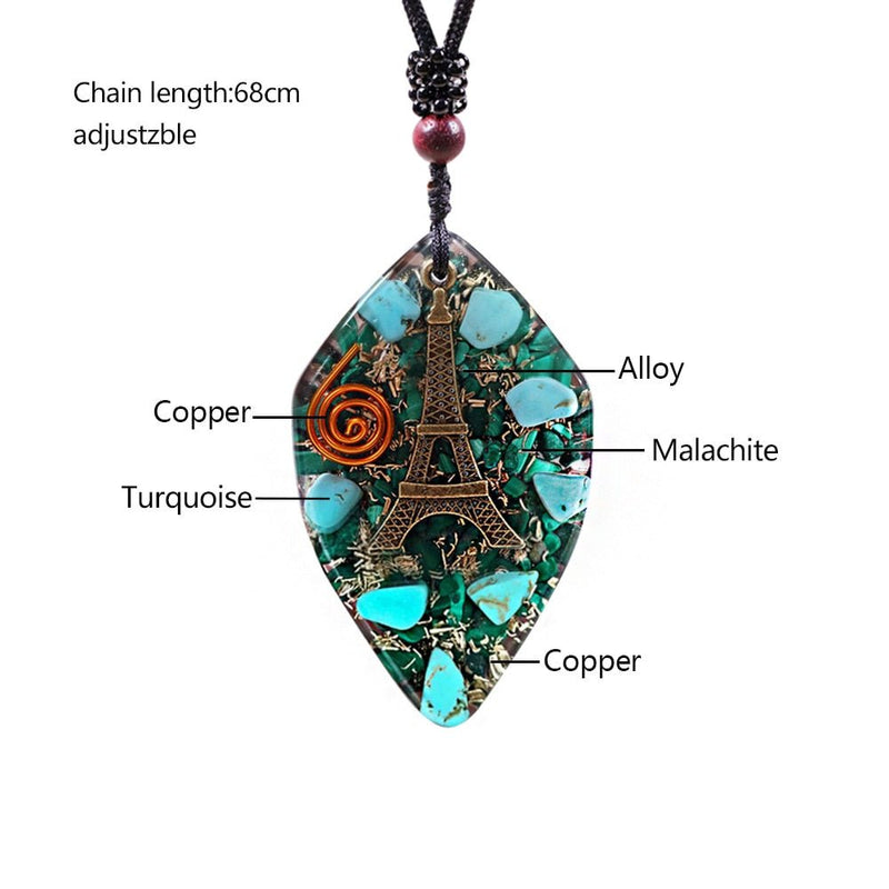 Eiffel Tower Necklace With Natural Malachite & Turquoise Stones - Turquoise Trading Co