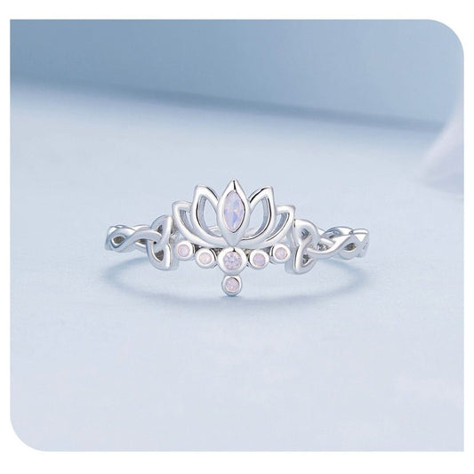 Elegant Lotus Opal Nanometer Stone Flower Ring With 925 Sterling Silver - Turquoise Trading Co