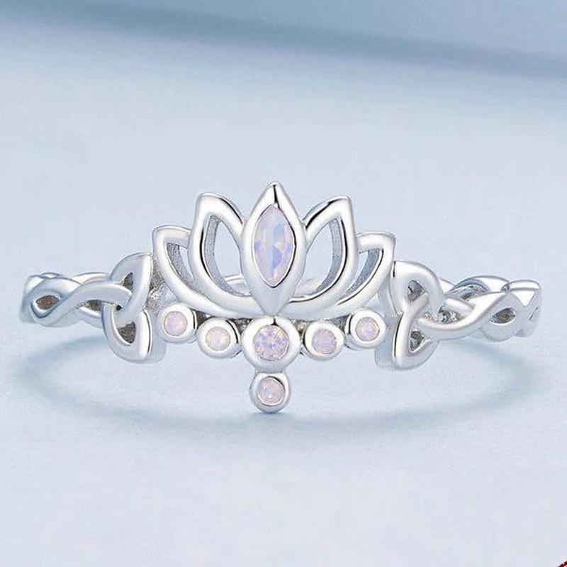 Elegant Lotus Opal Nanometer Stone Flower Ring With 925 Sterling Silver - Turquoise Trading Co