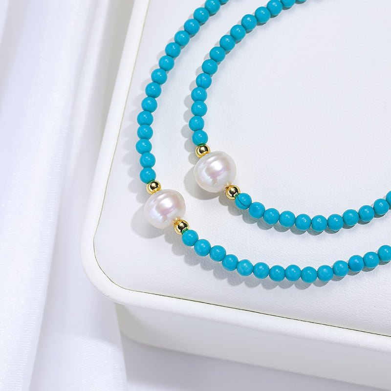 Freshwater Pearl and Turquoise Bead Matching Necklace and Bracelet Set - Turquoise Trading Co