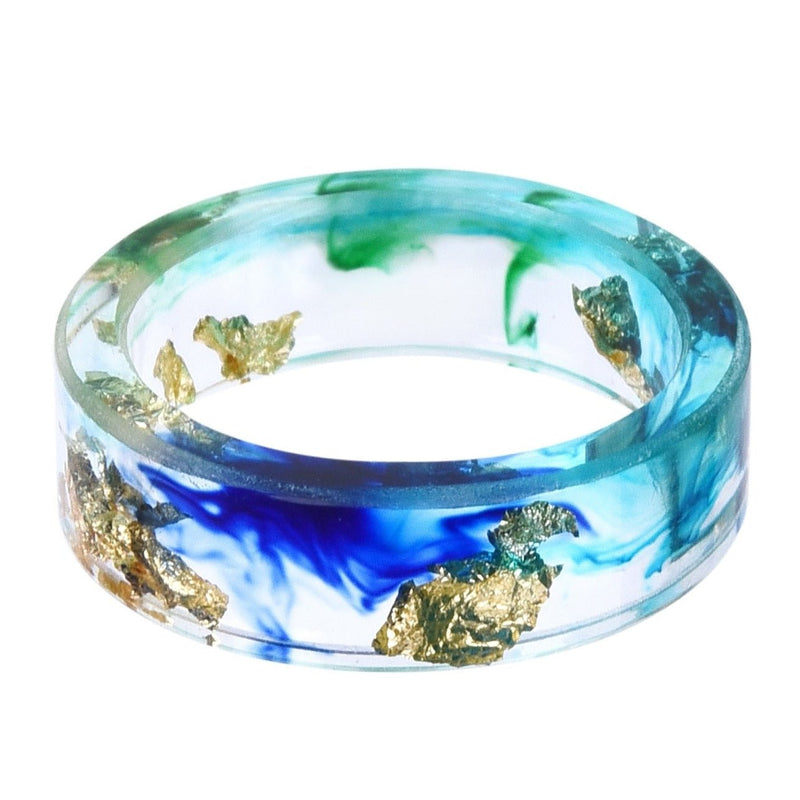 Handmade Blue, Green And Teal Foil Paper Epoxy Resin Ring - Turquoise Trading Co