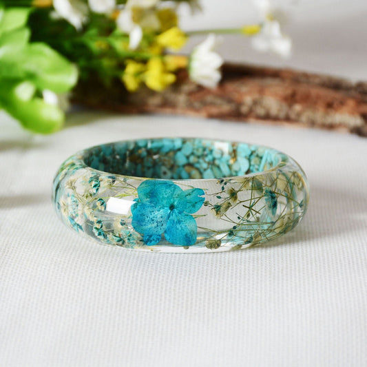 Handmade Resin Turquoise Natural Stone and Dried Flower Bangle Bracelet - Turquoise Trading Co