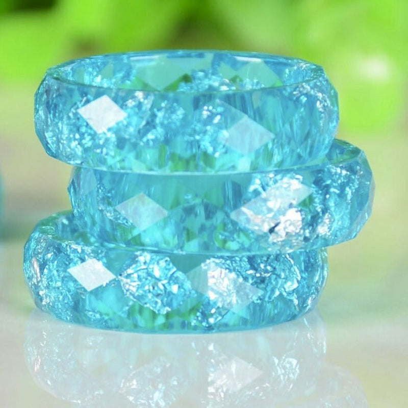 Handmade Turquoise Blue Foil paper Epoxy Resin Ring With Dried Flower - Turquoise Trading Co