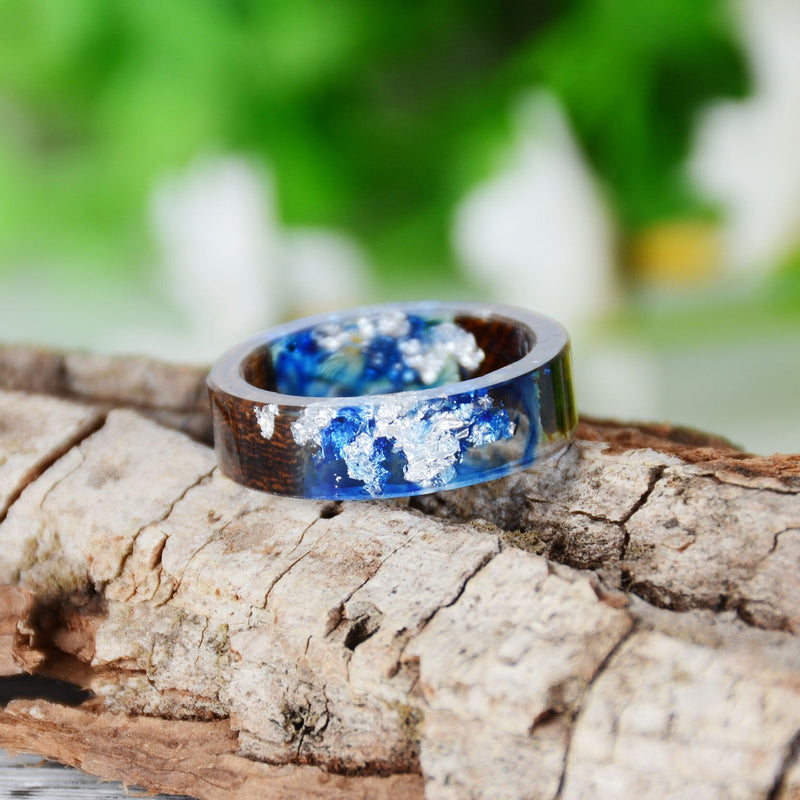Homemade Natural Blue Resin Ring And Wood Design - Turquoise Trading Co