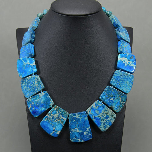 Imperial Jasper 2 Strand Turquoise Blue Sea Sediment Statement Necklace - Turquoise Trading Co