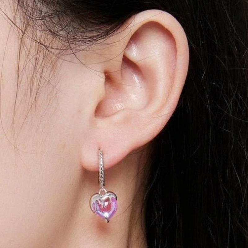 Melted Heart Pink CZ Earrings with 925 Sterling Silver - Turquoise Trading Co