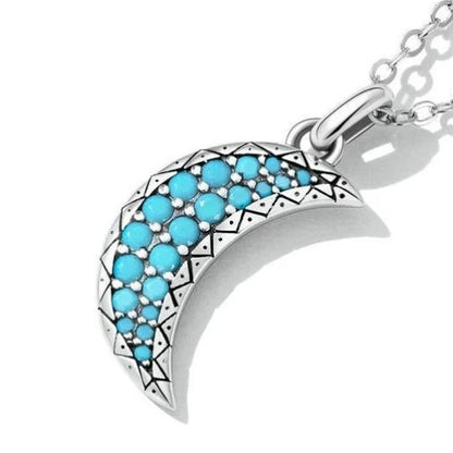 Moon Necklace With Turquoise Beads And 925 Sterling Silver - Turquoise Trading Co