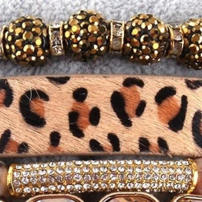 Natural Brown, Gold and Leopard Print 5 Piece Beaded Bracelet Set - Turquoise Trading Co