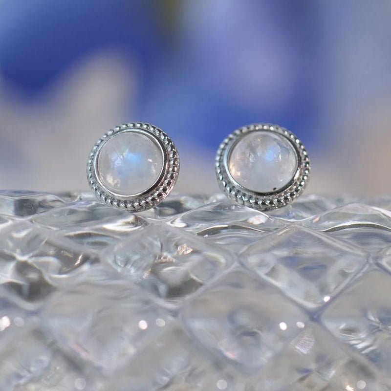 Natural Moonstone Round Earrings With Sterling Silver - Turquoise Trading Co