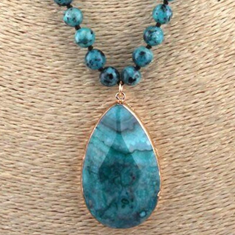 Natural Teal Turquoise Pendant Necklace With Teal Turquoise Beads - Turquoise Trading Co