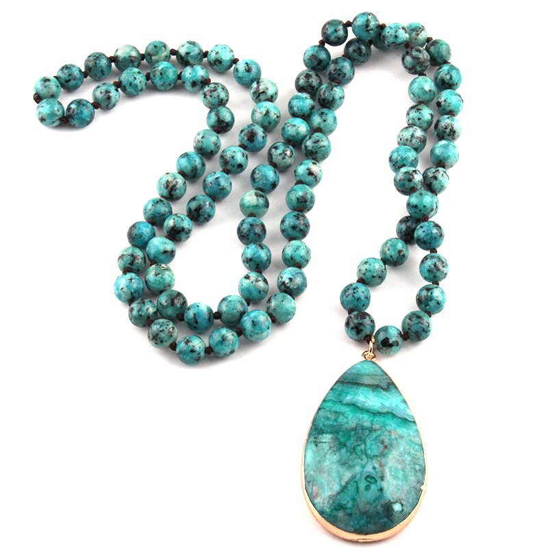 Natural Teal Turquoise Pendant Necklace With Teal Turquoise Beads - Turquoise Trading Co