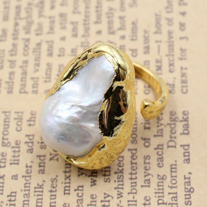 Natural White Baroque Pearl Gold Plated Statement Ring - Turquoise Trading Co