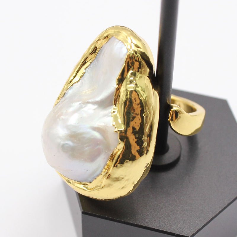 Natural White Baroque Pearl Gold Plated Statement Ring - Turquoise Trading Co