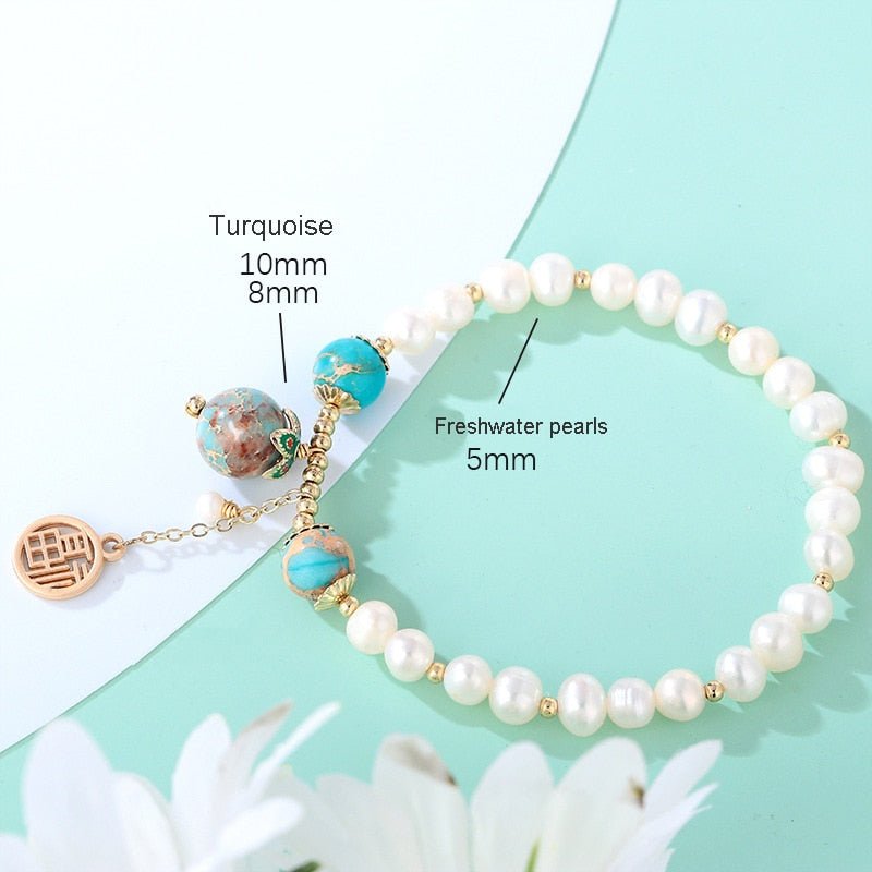 Pearl Bracelet With Turquoise Beads and Charms - Turquoise Trading Co