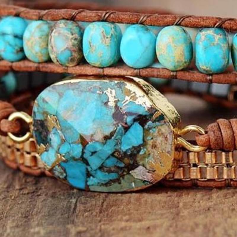 Premium Leather Wrap Bracelet with Turquoise Stone and Beads - Turquoise Trading Co