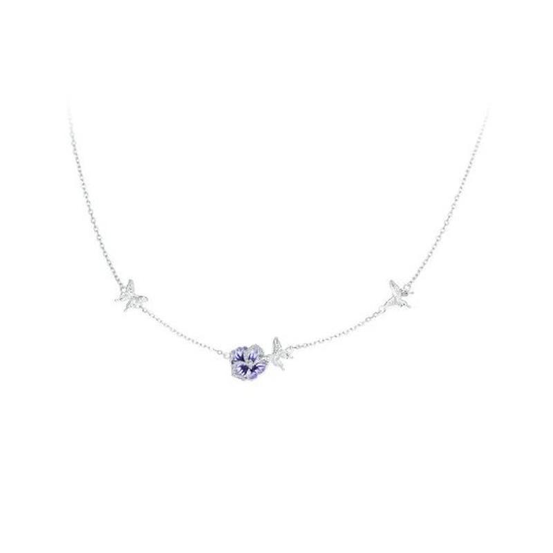Purple Flower and Butterfly 925 Sterling Silver Necklace - Turquoise Trading Co