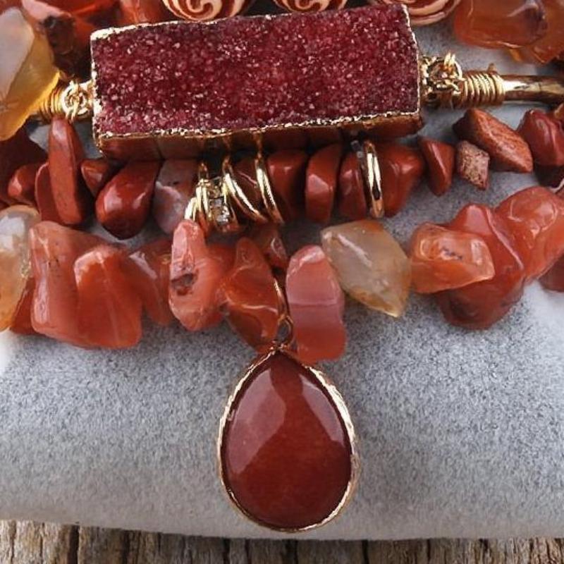 Red 5 Piece Irregular Bead Bracelet Set With Druzy Stone - Turquoise Trading Co