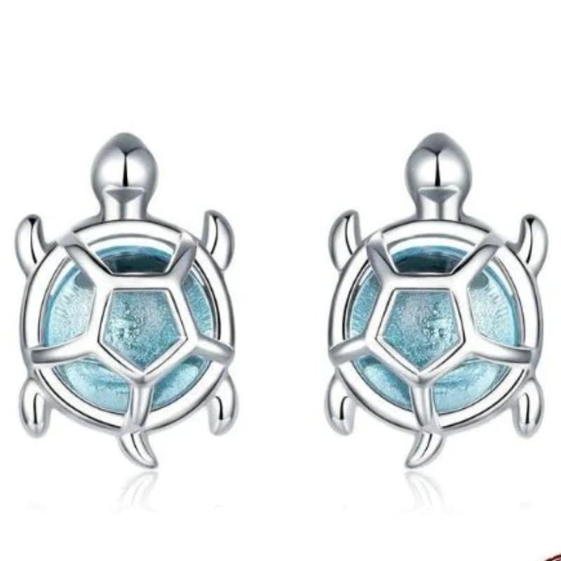 Sea Turtle Ocean Blue Stud Earrings With 925 Sterling Silver - Turquoise Trading Co