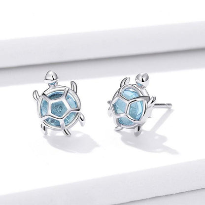 Sea Turtle Ocean Blue Stud Earrings With 925 Sterling Silver - Turquoise Trading Co