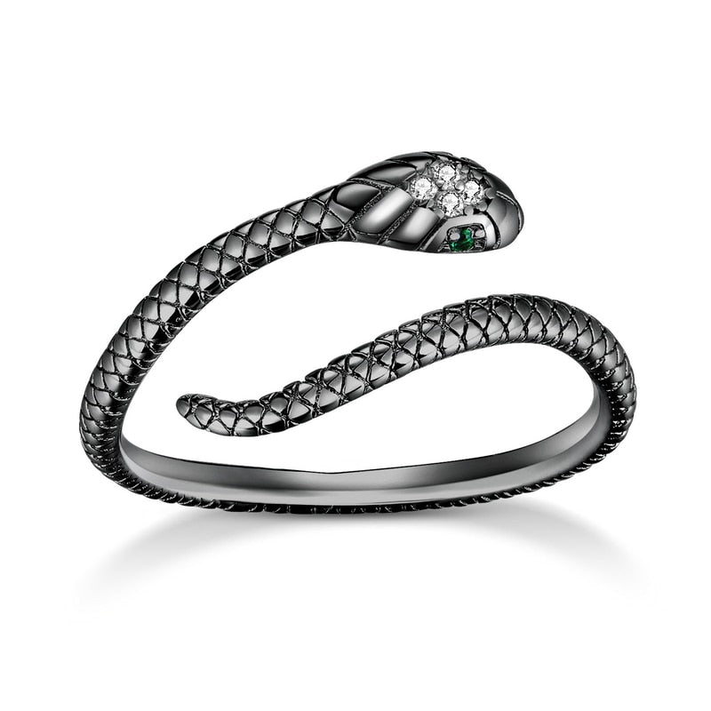 Snake Ring With Green Zircon Eyes--Silver, Gold, Rose Gold, Black - Turquoise Trading Co