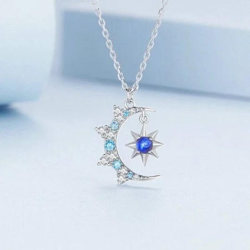 Star and Moon Pendant Necklace With 925 Sterling Silver - Turquoise Trading Co