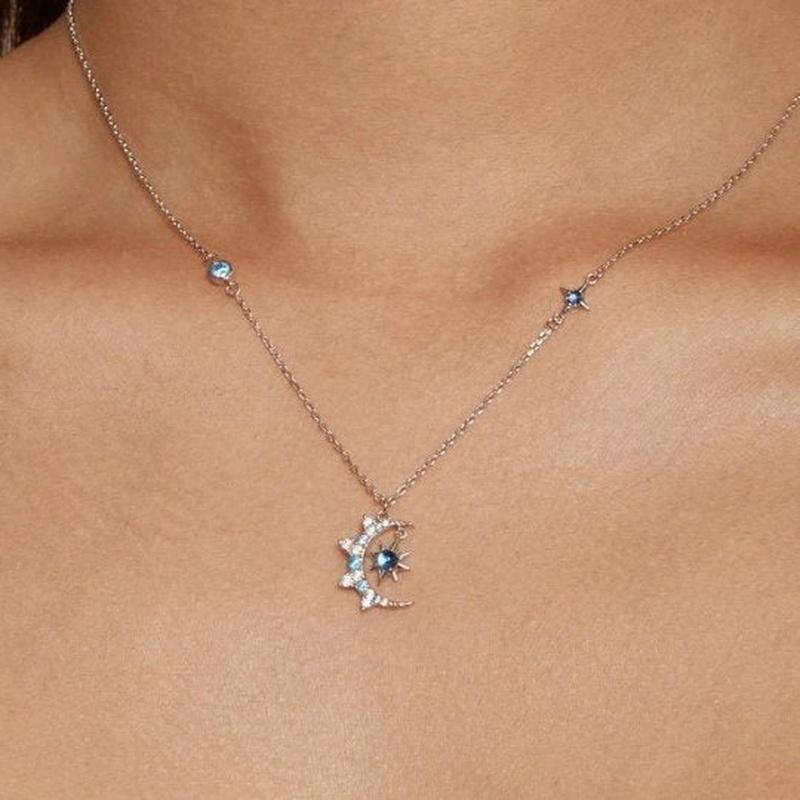 Star and Moon Pendant Necklace With 925 Sterling Silver - Turquoise Trading Co