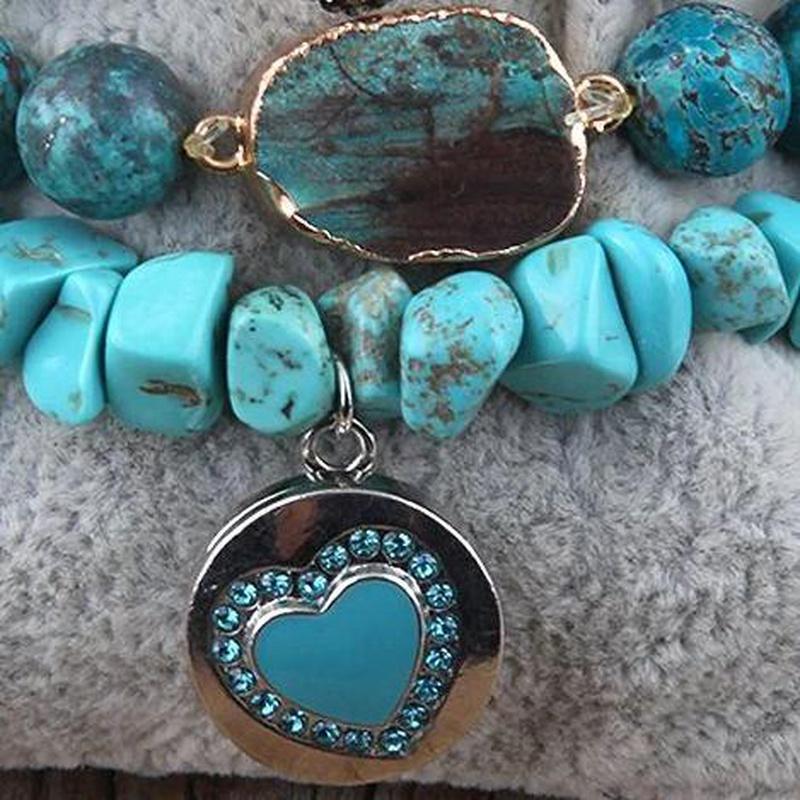 Teal and Turquoise 5 Piece bracelet Set with Stone and Charms - Turquoise Trading Co
