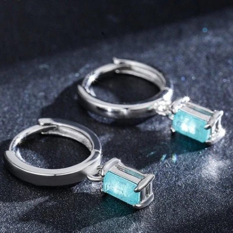 Tourmaline Rectangle Hoop Earrings With 925 Sterling Silver - Turquoise Trading Co