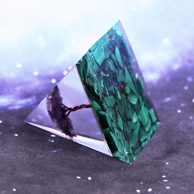 Tree Of Life Orgone Pyramid With Malachite, Amethyst and Copper - Turquoise Trading Co