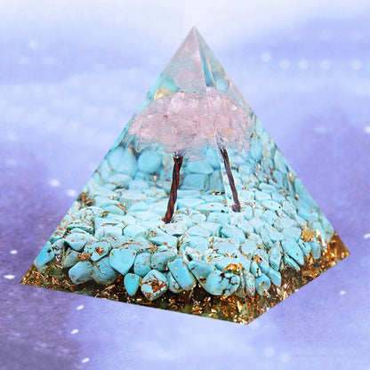 Tree Of Life Real Turquoise Stone Orgonite Pyramids With Gold, Copper, and Rose Quartz - Turquoise Trading Co