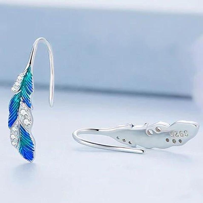 Turquoise and Blue Boho Feather Earrings With 925 Sterling Silver - Turquoise Trading Co