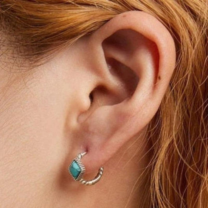 Turquoise Artificial Stud Diamond Shaped Buckle Earrings With 925 Sterling Silver - Turquoise Trading Co