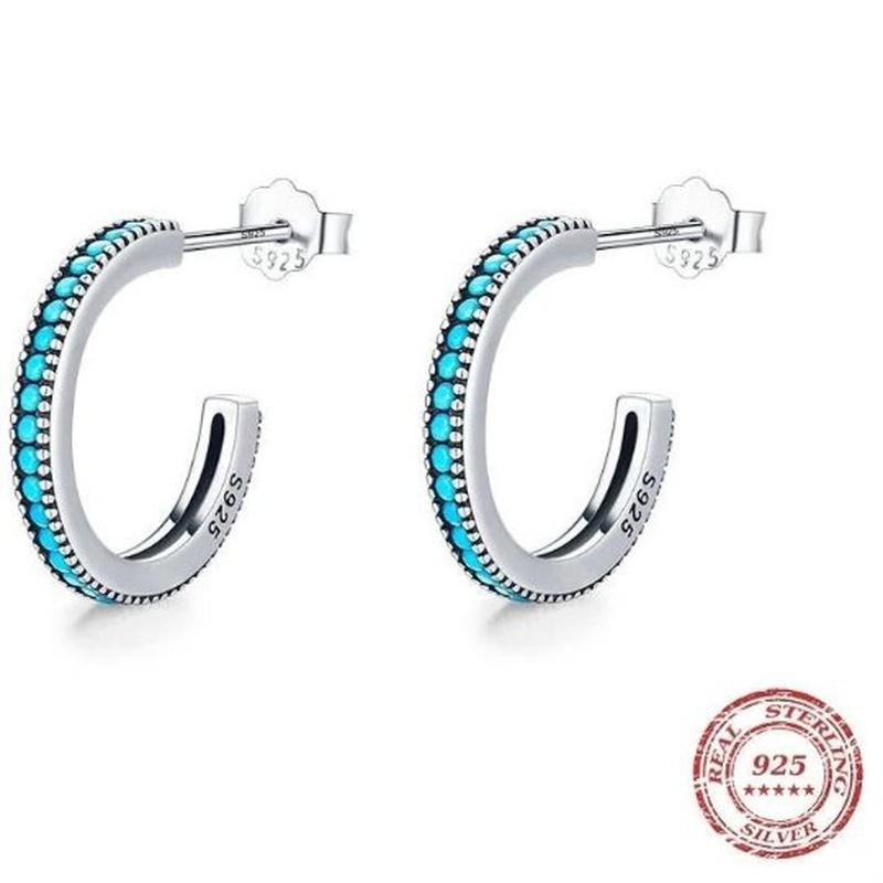 Turquoise Bead 1/2 Buckle Earrings With 925 Sterling Silver - Turquoise Trading Co