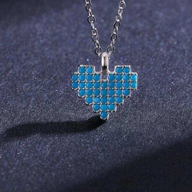 Turquoise Bead Heart Necklace Pendant With 925 Sterling Silver - Turquoise Trading Co